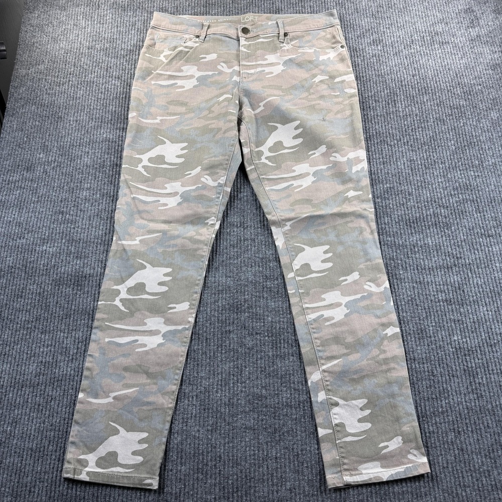 LOFT Relaxed Skinny Jeans Womens 8/29 Gray Camouflage Stretch Denim 34x28